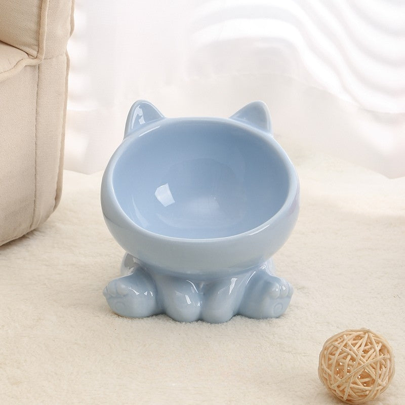 Gradient Ceramic Elevated Tilted Pet Bowl – Neck-Friendly Anti-Spill Bowl for Cats & Small Dogs