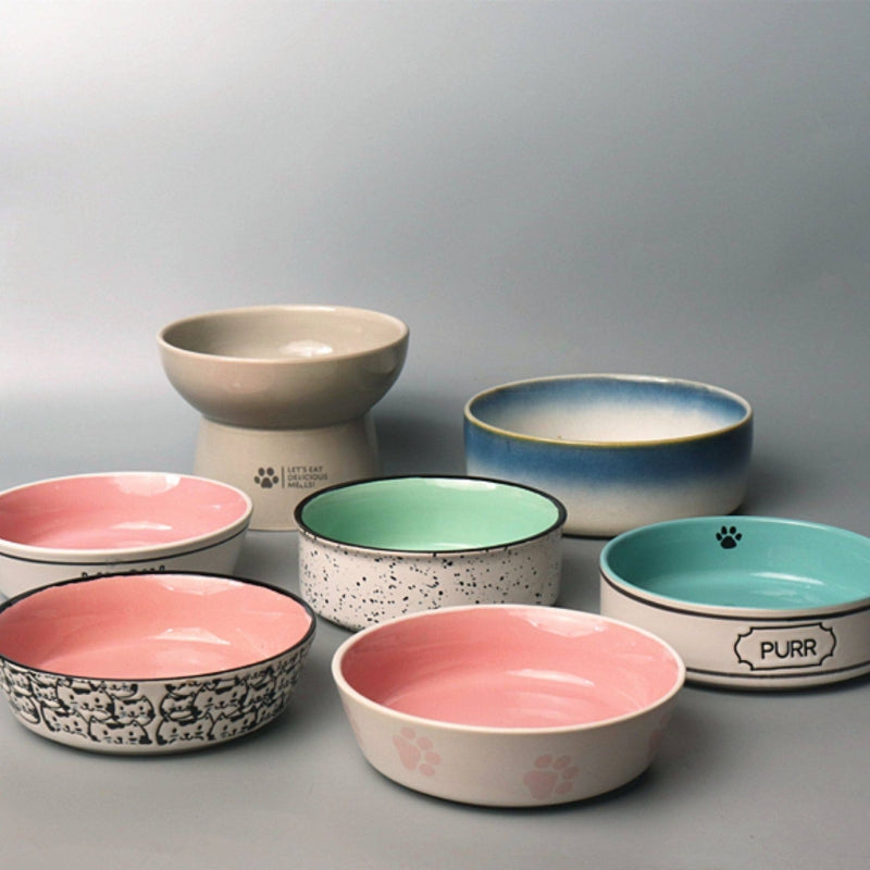 Elevated Ceramic Cat Dish – Shallow Bowl for Wet Food Feeding