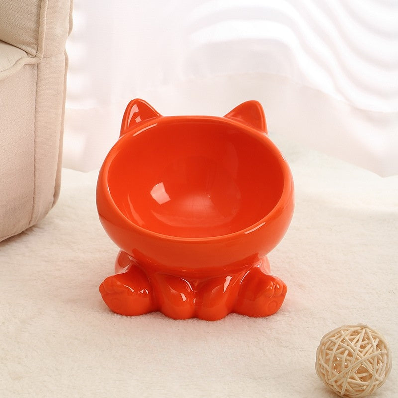 Gradient Ceramic Elevated Tilted Pet Bowl – Neck-Friendly Anti-Spill Bowl for Cats & Small Dogs