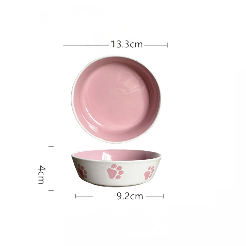 Elevated Ceramic Cat Dish – Shallow Bowl for Wet Food Feeding
