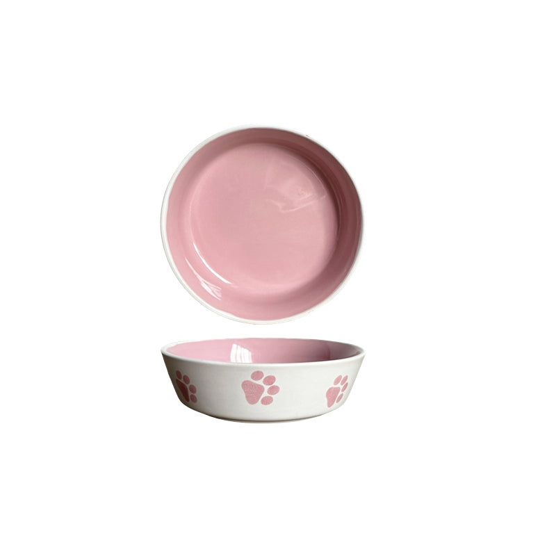 Elevated Ceramic Cat Dish – Shallow Bowl for Wet Food Feeding
