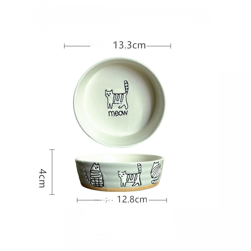 Elevated Ceramic Cat Dish – Shallow Bowl for Wet Food Feeding