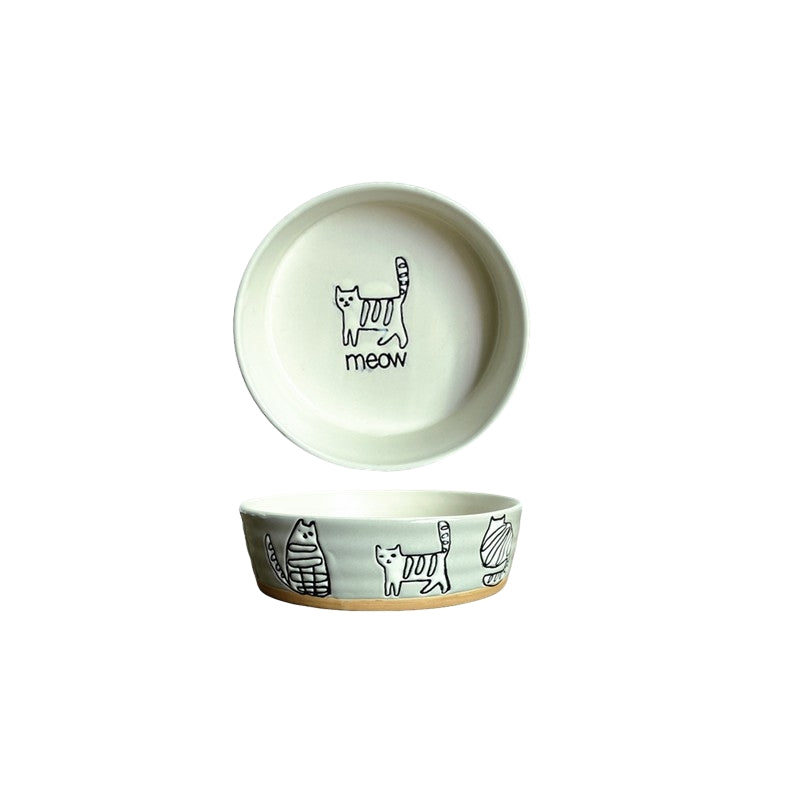 Elevated Ceramic Cat Dish – Shallow Bowl for Wet Food Feeding