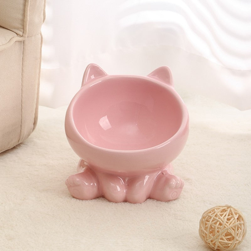 Gradient Ceramic Elevated Tilted Pet Bowl – Neck-Friendly Anti-Spill Bowl for Cats & Small Dogs