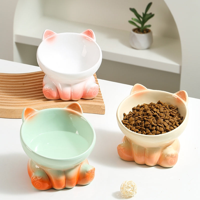 Gradient Ceramic Elevated Tilted Pet Bowl – Neck-Friendly Anti-Spill Bowl for Cats & Small Dogs
