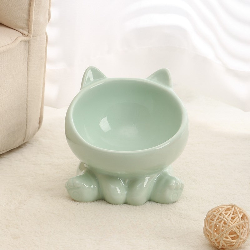 Gradient Ceramic Elevated Tilted Pet Bowl – Neck-Friendly Anti-Spill Bowl for Cats & Small Dogs