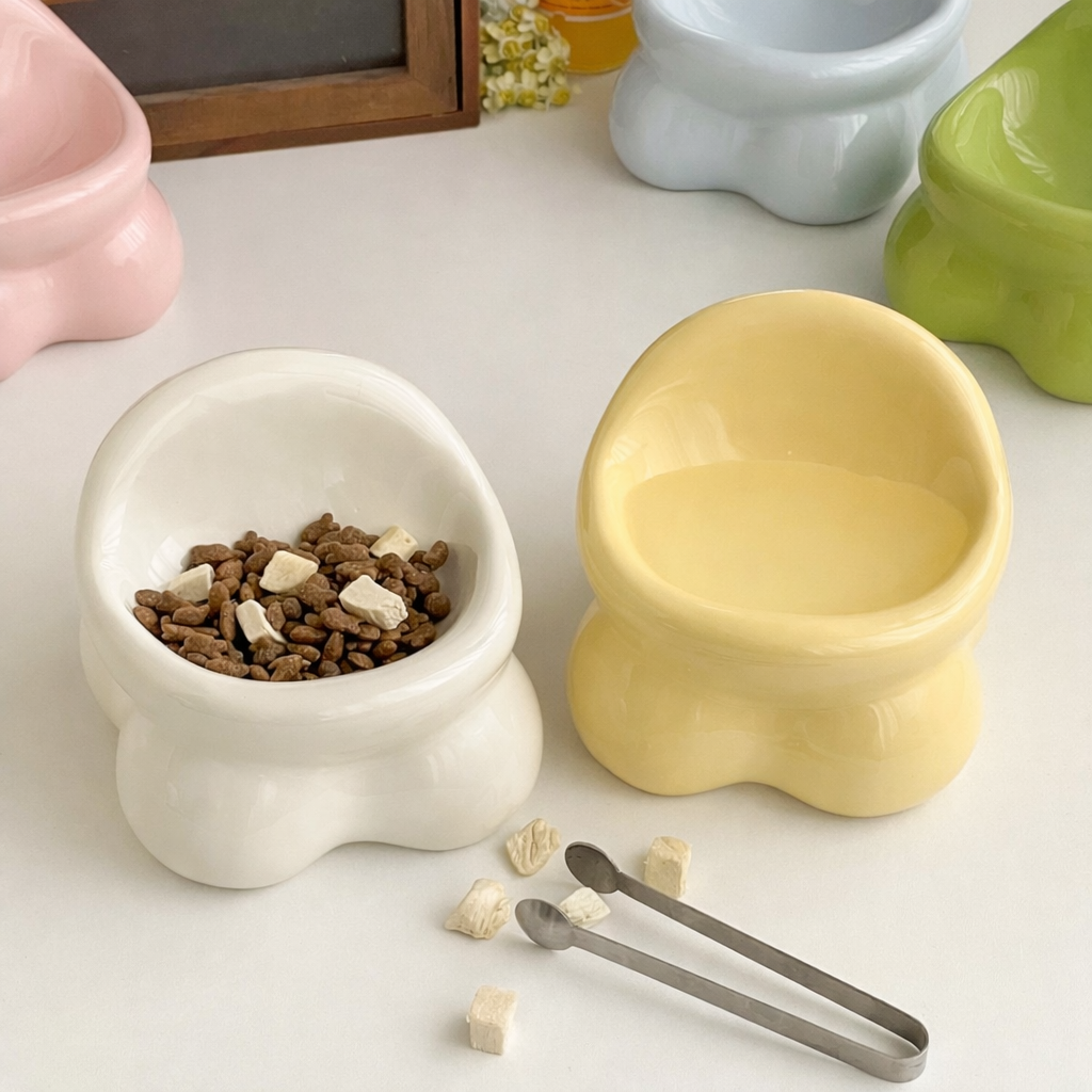 Ceramic Cat Bowl – Cute Design, Neck-Friendly Pet Bowl for Cats