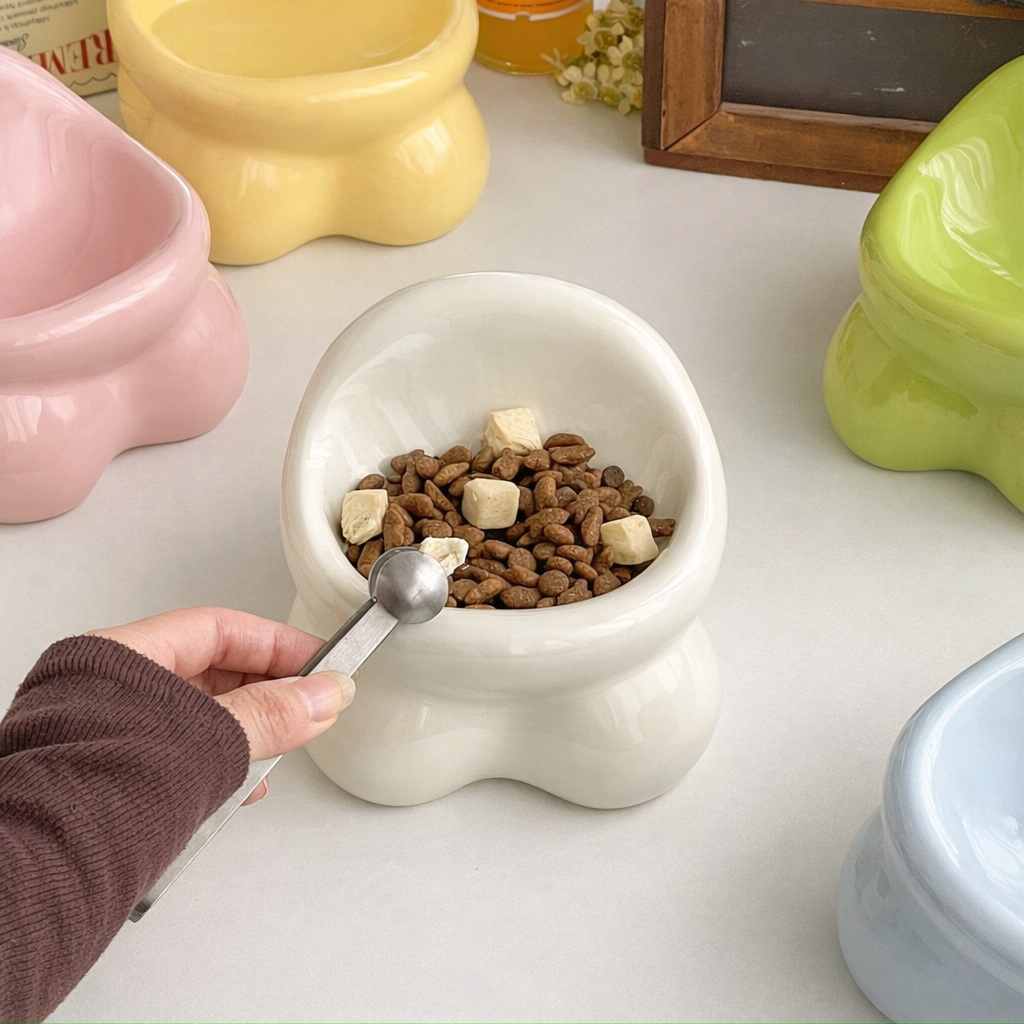 Ceramic Cat Bowl – Cute Design, Neck-Friendly Pet Bowl for Cats