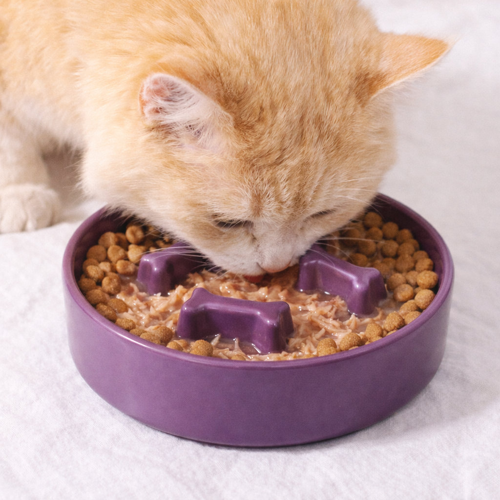 Bone-Shaped Ceramic Slow Feeder Bowl – Anti-Gulping Bowl for Small & Medium Dogs and Cats