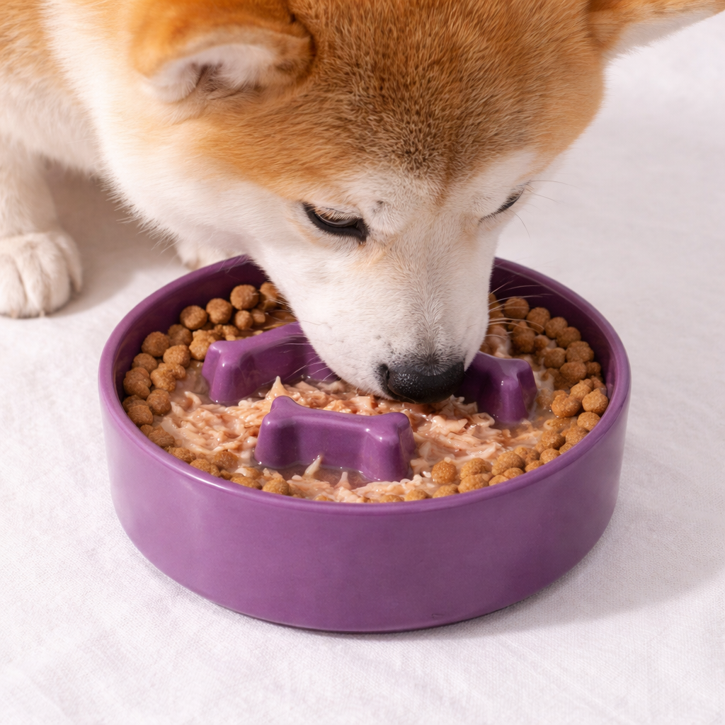 Bone-Shaped Ceramic Slow Feeder Bowl – Anti-Gulping Bowl for Small & Medium Dogs and Cats