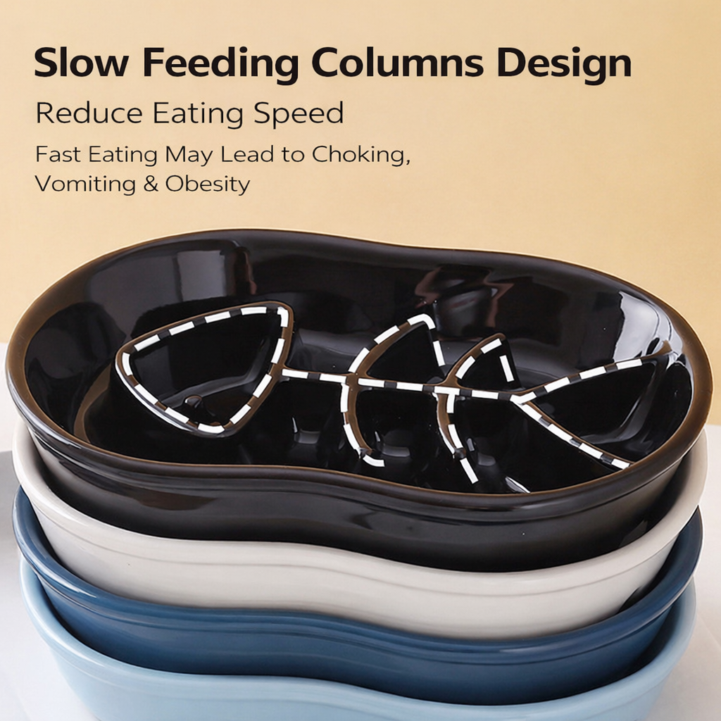 Ceramic Slow Feeder Dog Bowl – Anti-Choking Pet Bowl for Medium & Large Dogs and Cats