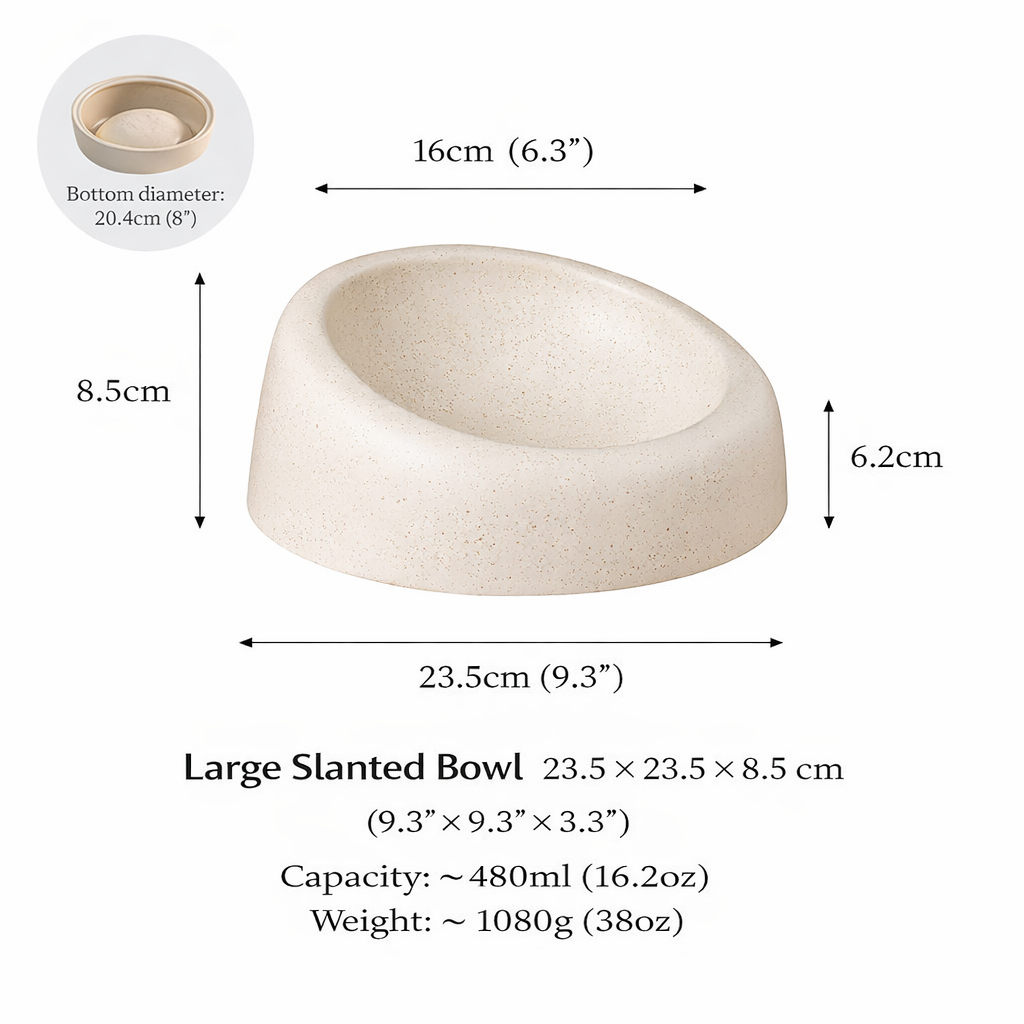 Minimalist Speckled Glaze Angled Ceramic Pet Bowl – Anti-Tip Neck-Friendly Bowl for Cats & Dogs