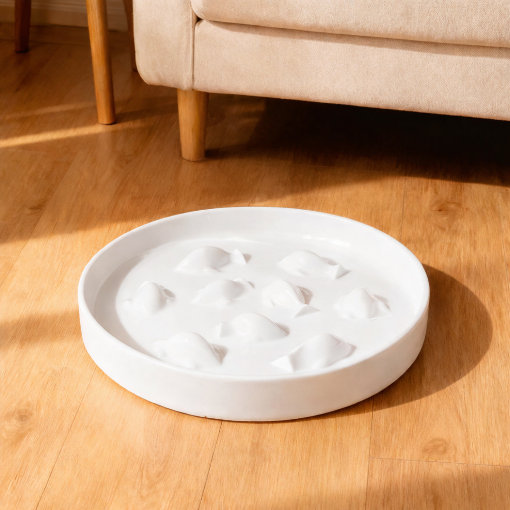 Ceramic Slow Feeder Dog Bowl – Wide Opening Elevated Bowl for Large & Medium Dogs
