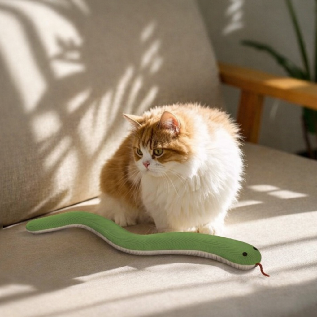 Catnip Snake Plush Toy with Crinkle Paper – Durable Interactive Cat Teaser