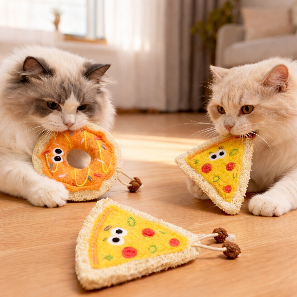 Loofah Cat Teaser Toy – Chewing & Dental Toy for Kittens