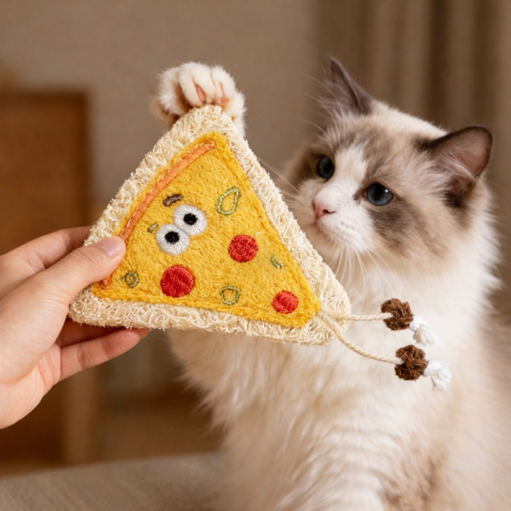 Loofah Cat Teaser Toy – Chewing & Dental Toy for Kittens