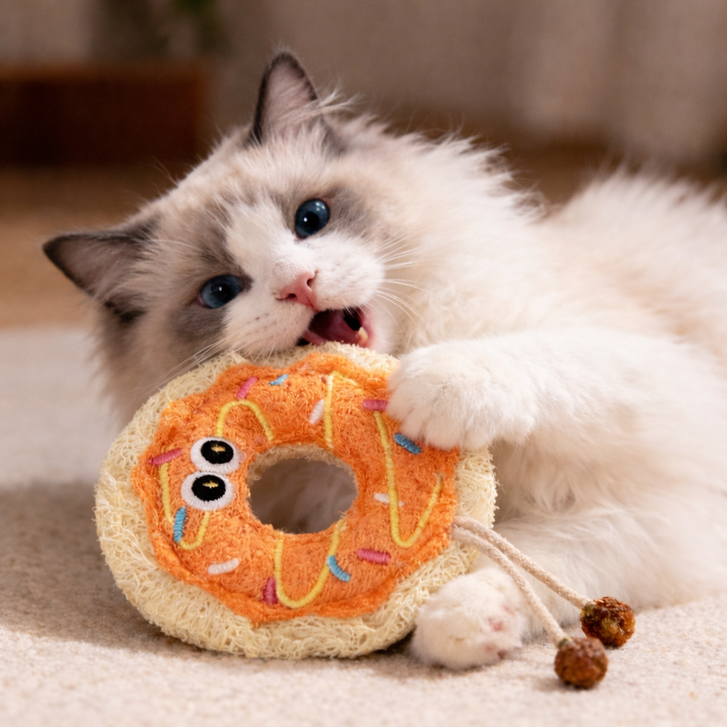 Loofah Cat Teaser Toy – Chewing & Dental Toy for Kittens