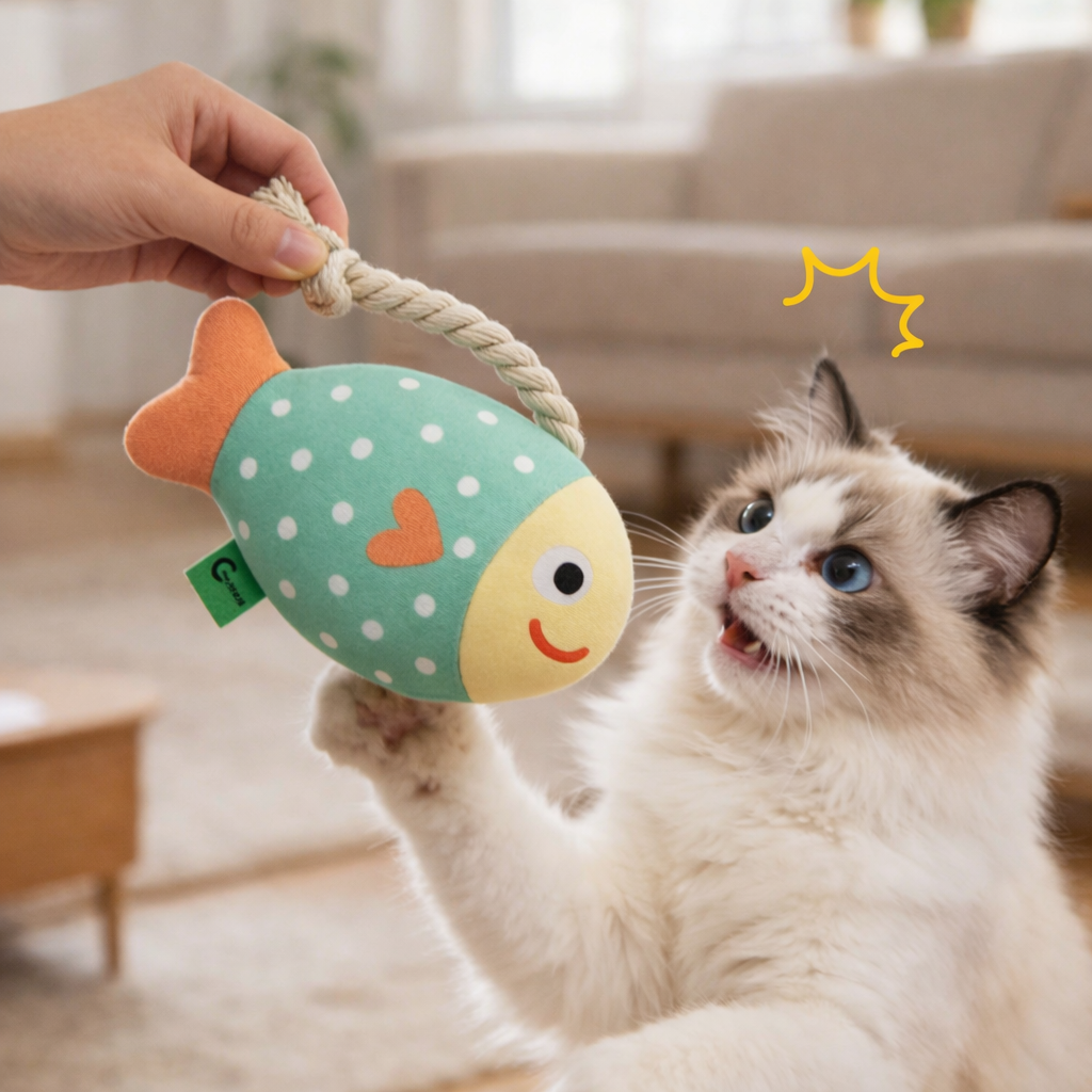 Plush Fish Cat Teaser Toy with Catnip – Chewable & Interactive Cat Toy