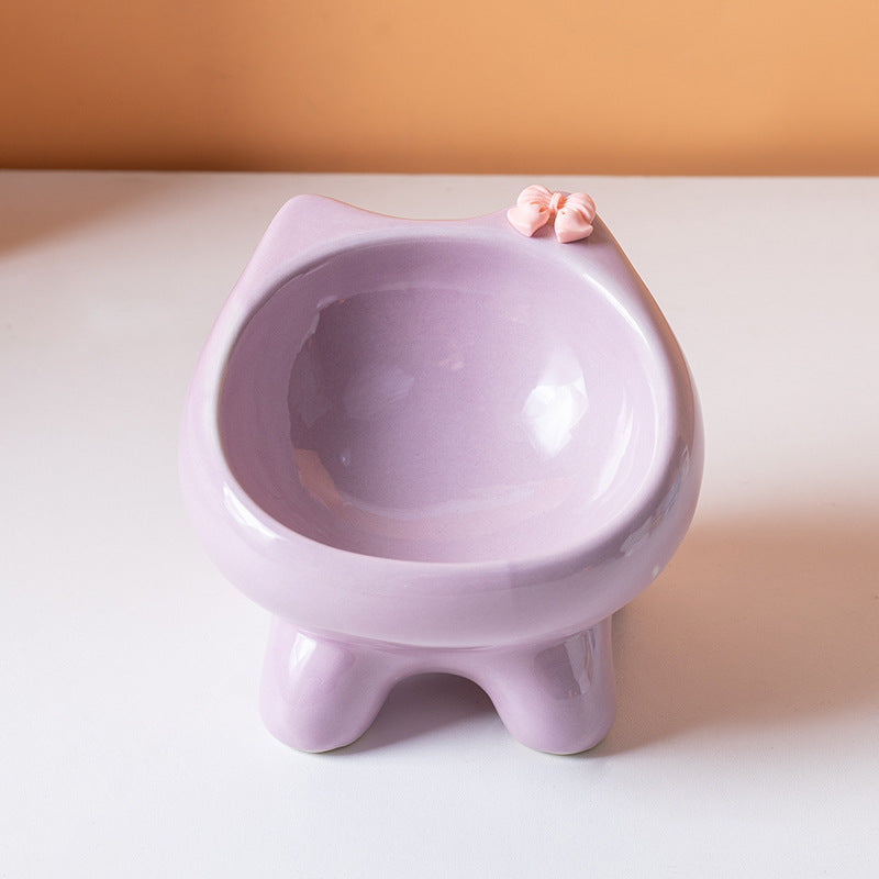 Elevated Shallow Ceramic Pet Bowl for Cats