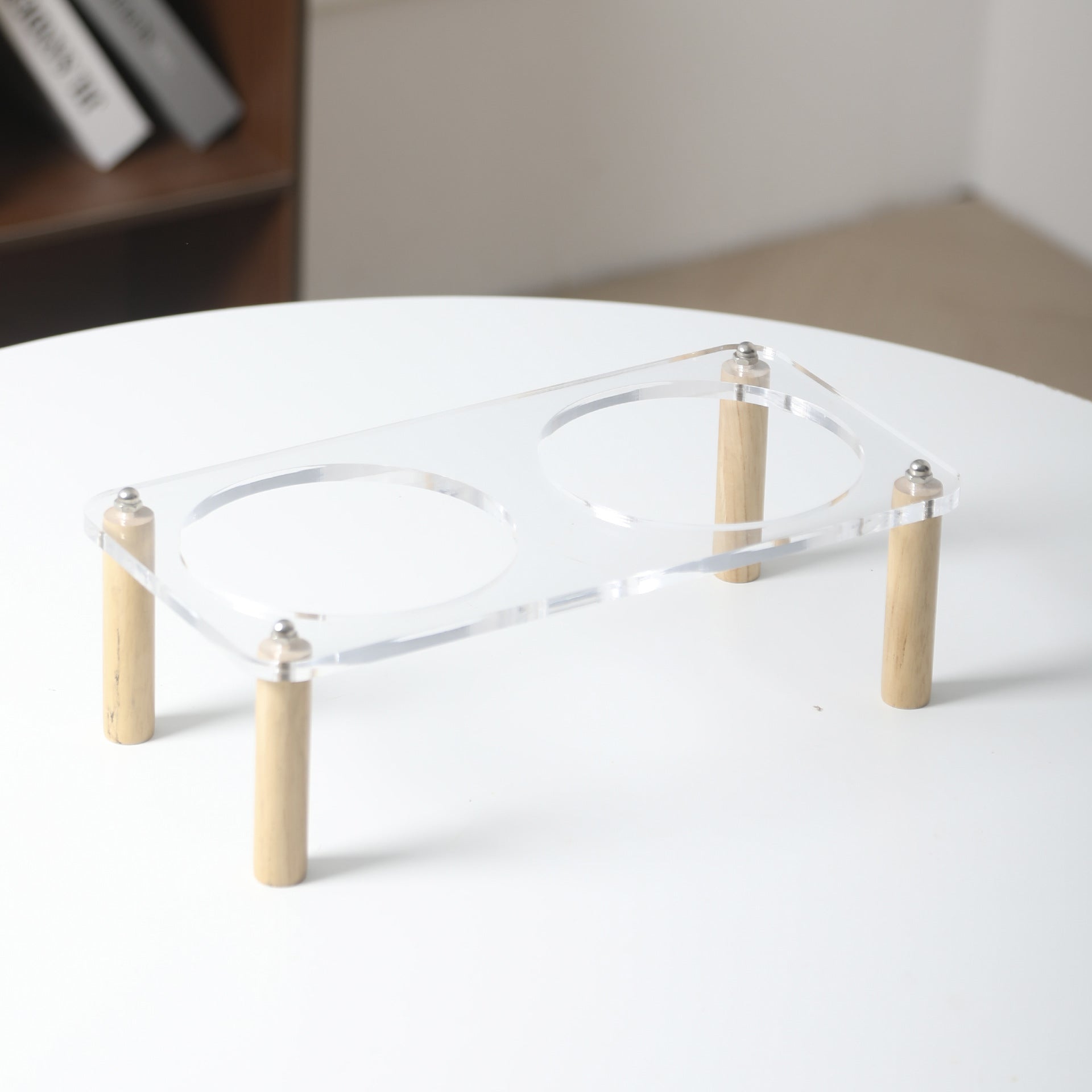 Elevated Ceramic Pet Bowl Set with Acrylic Stand – Slow Feeder Design for Cats & Small Dogs