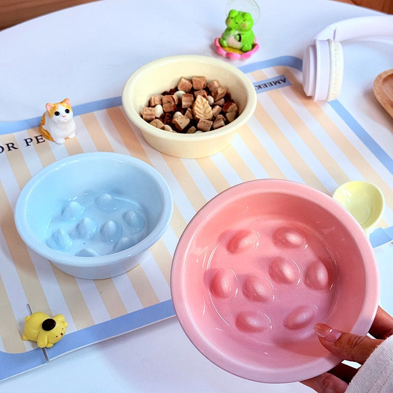 Ceramic Elevated Slow Feeder Bowl – Anti-Choking Feeding Bowl for Cats & Dogs