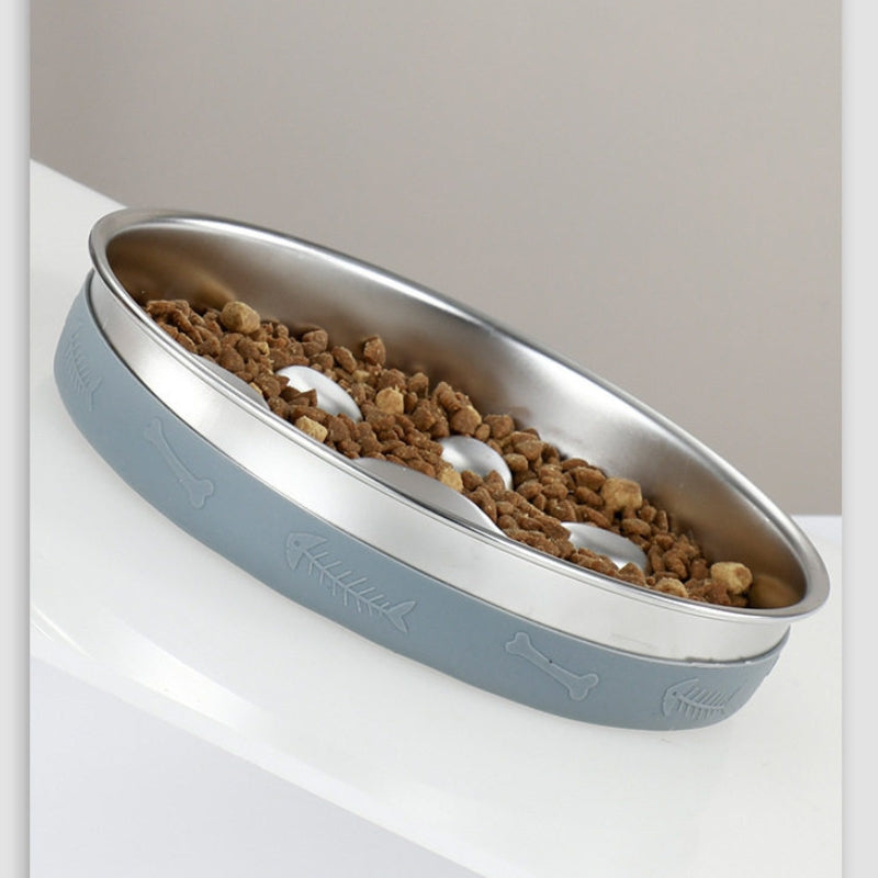 304 Stainless Steel Slow Feeder Bowl – Anti-Choking Pet Bowl with Non-Slip Silicone Base for Dogs & Cats