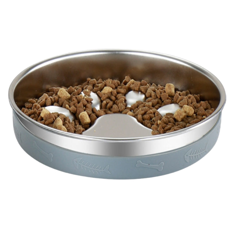 304 Stainless Steel Slow Feeder Bowl – Anti-Choking Pet Bowl with Non-Slip Silicone Base for Dogs & Cats