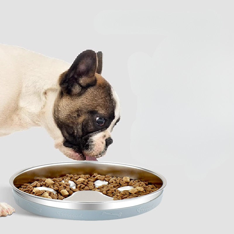 304 Stainless Steel Slow Feeder Bowl – Anti-Choking Pet Bowl with Non-Slip Silicone Base for Dogs & Cats