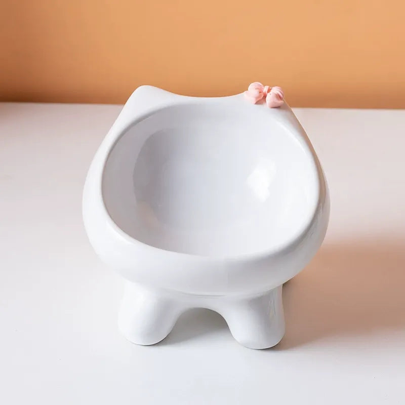 Elevated Shallow Ceramic Pet Bowl for Cats