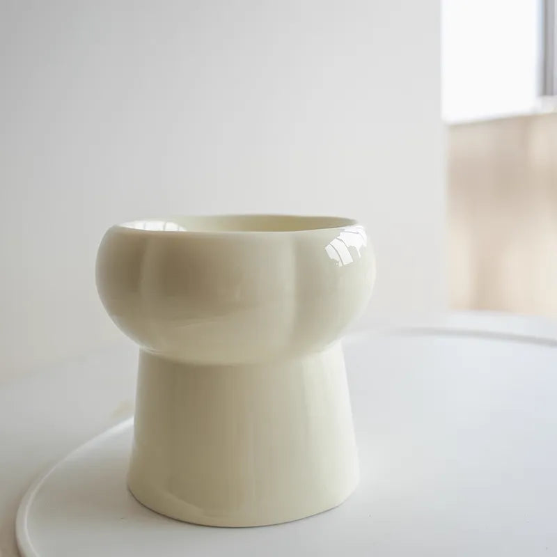 Elevated Ceramic Cat Bowl – Pure White Minimalist Feeding Bowl for Cats