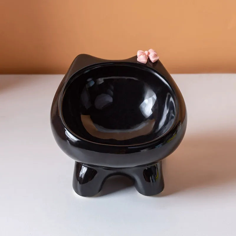 Elevated Shallow Ceramic Pet Bowl for Cats