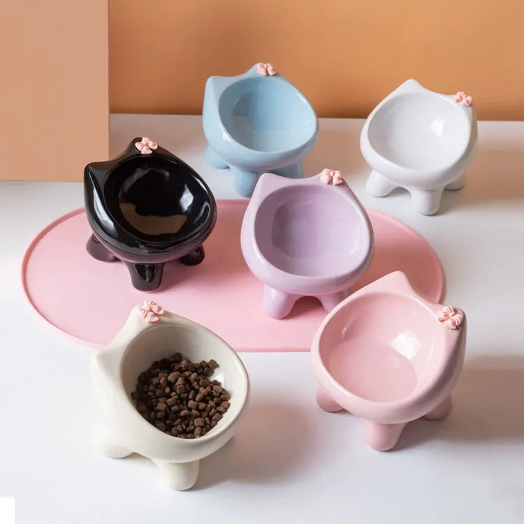 Elevated Shallow Ceramic Pet Bowl for Cats
