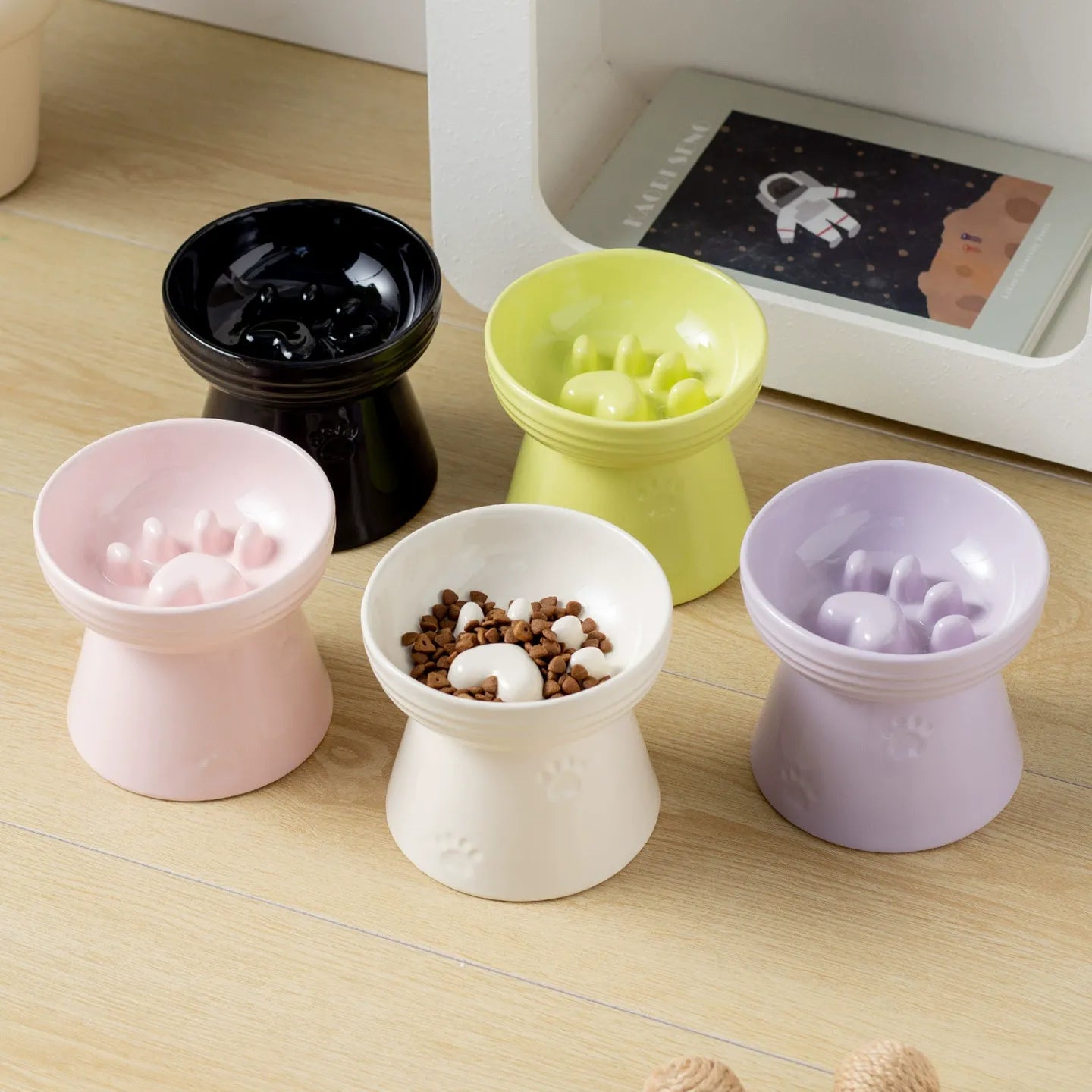 Elevated Ceramic slow Pet Bowl – Neck-Support Design,  Ideal for Cats & Small Dogs