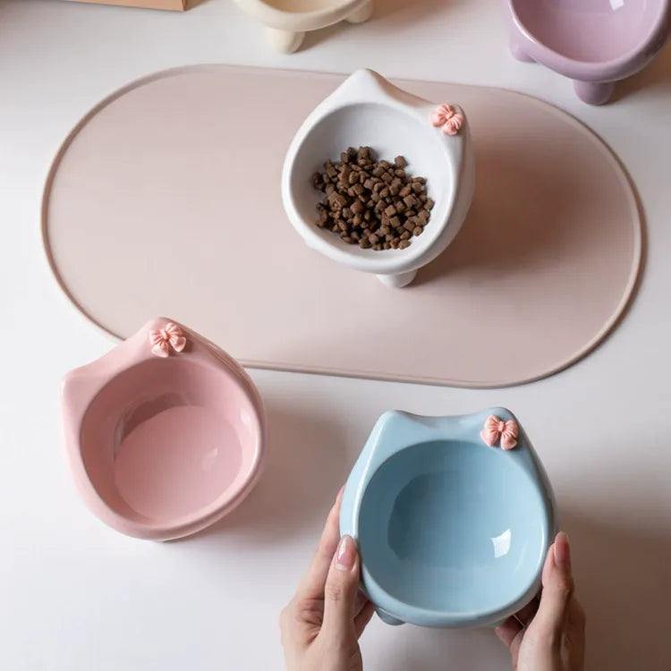 Elevated Shallow Ceramic Pet Bowl for Cats