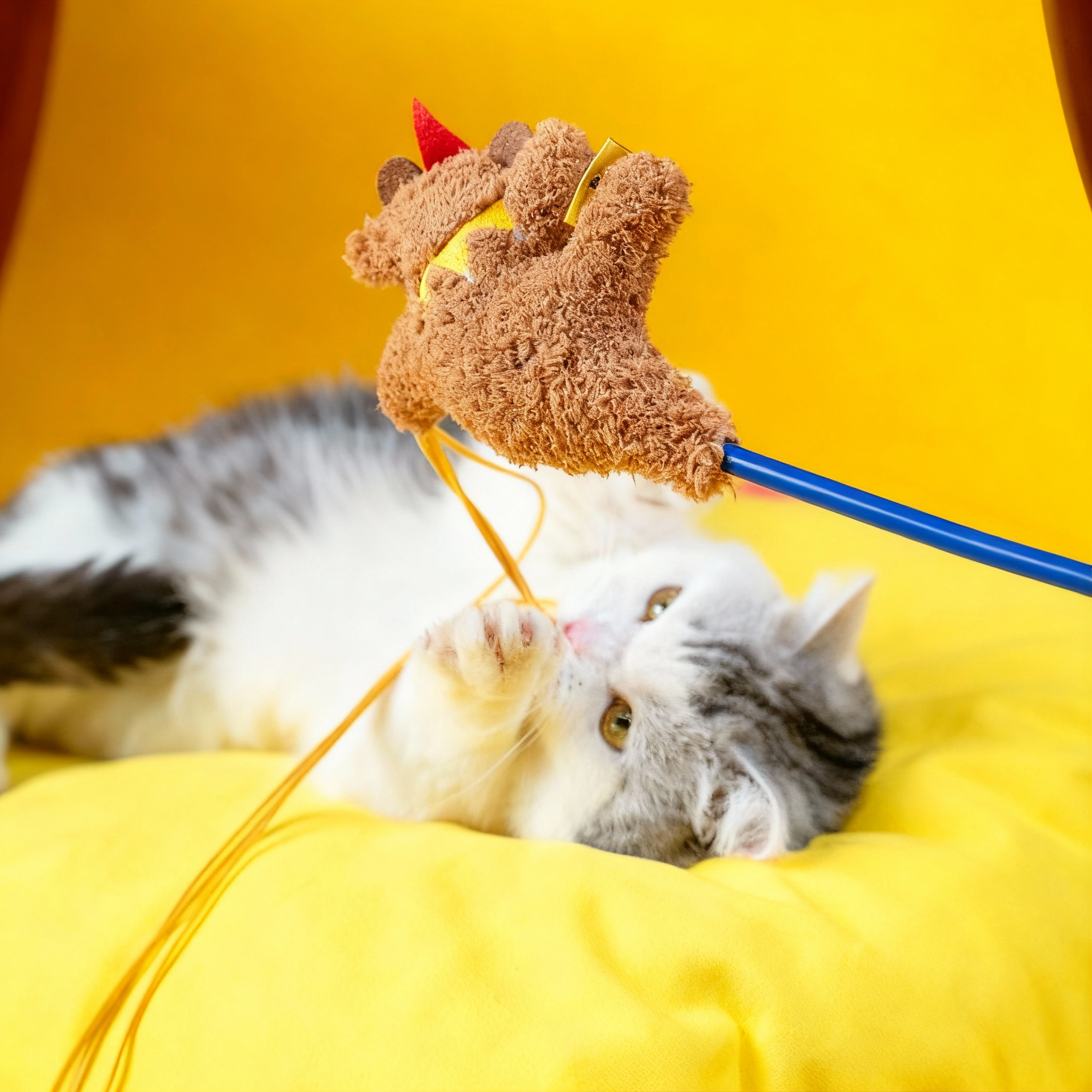 Cat Teaser Wand Toy with Crinkle Paper, Bell, Catnip & Feather – Kitten Toy