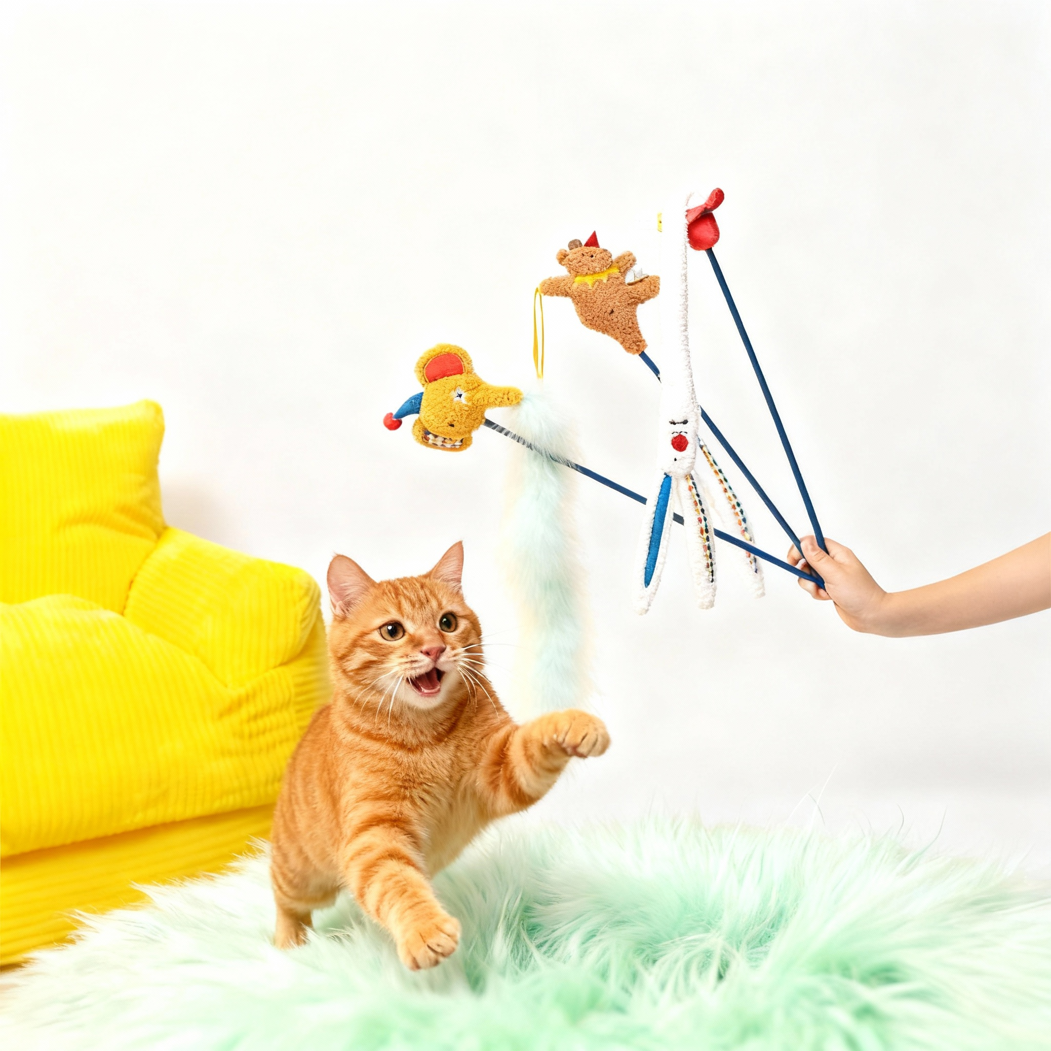 Cat Teaser Wand Toy with Crinkle Paper, Bell, Catnip & Feather – Kitten Toy